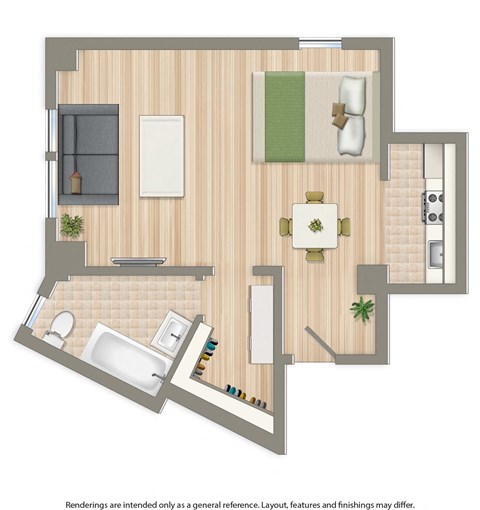 Floor plan for studio, 1 bath, 404 sqft